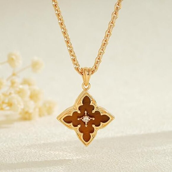 Neiman Marcus 14K Gold Plated CZ Clover Mother of Pearl Pendant - Picture 4 of 4